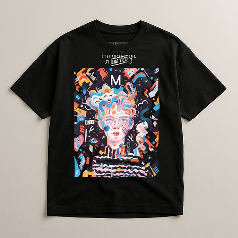 Vibrant Abstract Graphic Print Black T-shirt