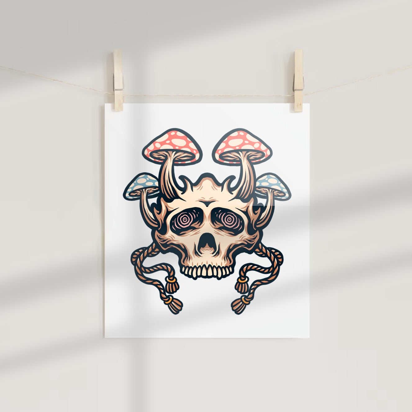 Surreal Skull with Psychedelic Mushrooms Poster