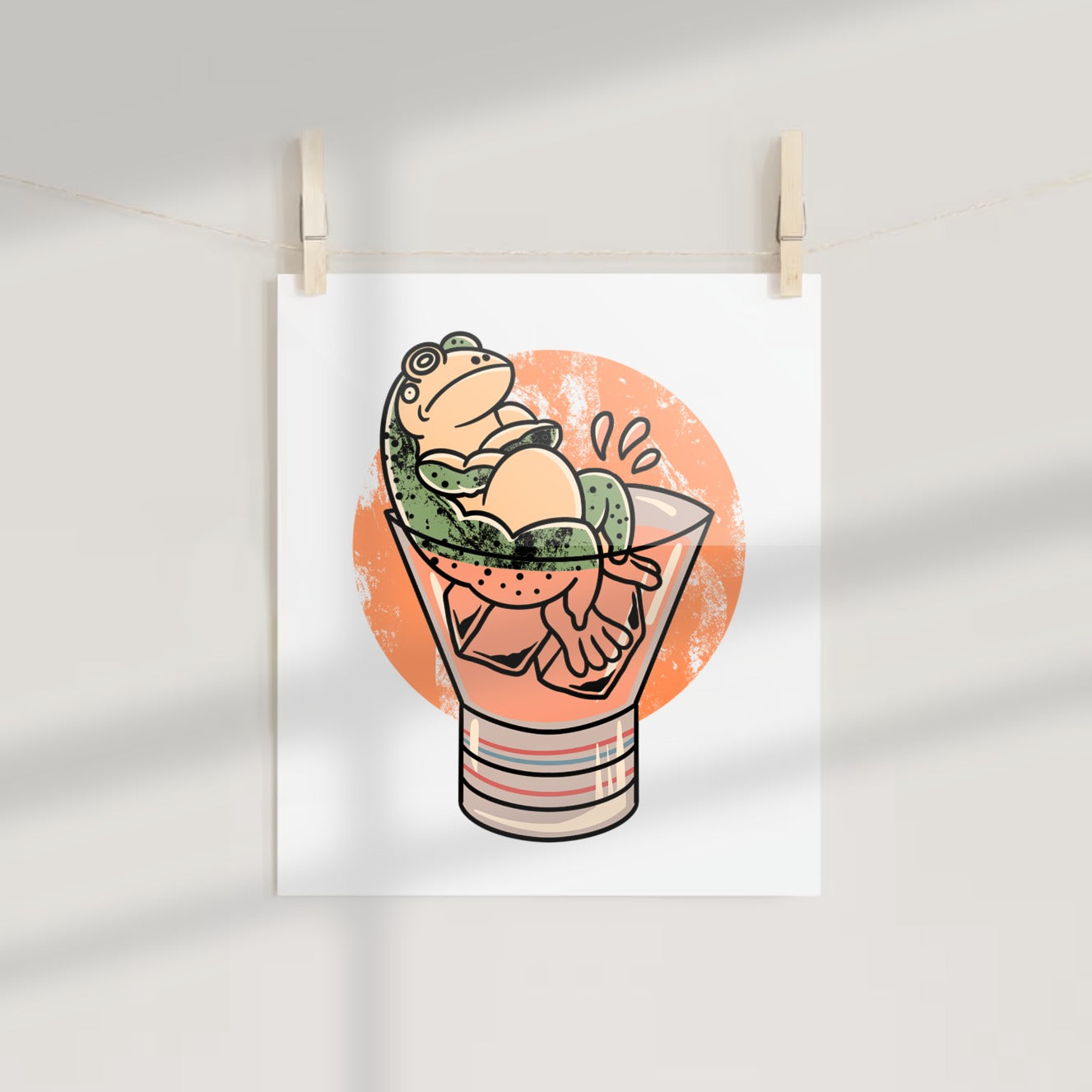 Relaxing Frog In Cocktail Retro Illustration Product