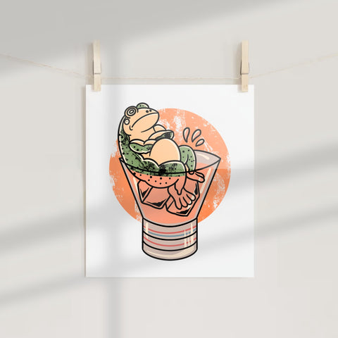 Relaxing Frog In Cocktail Retro Illustration Product