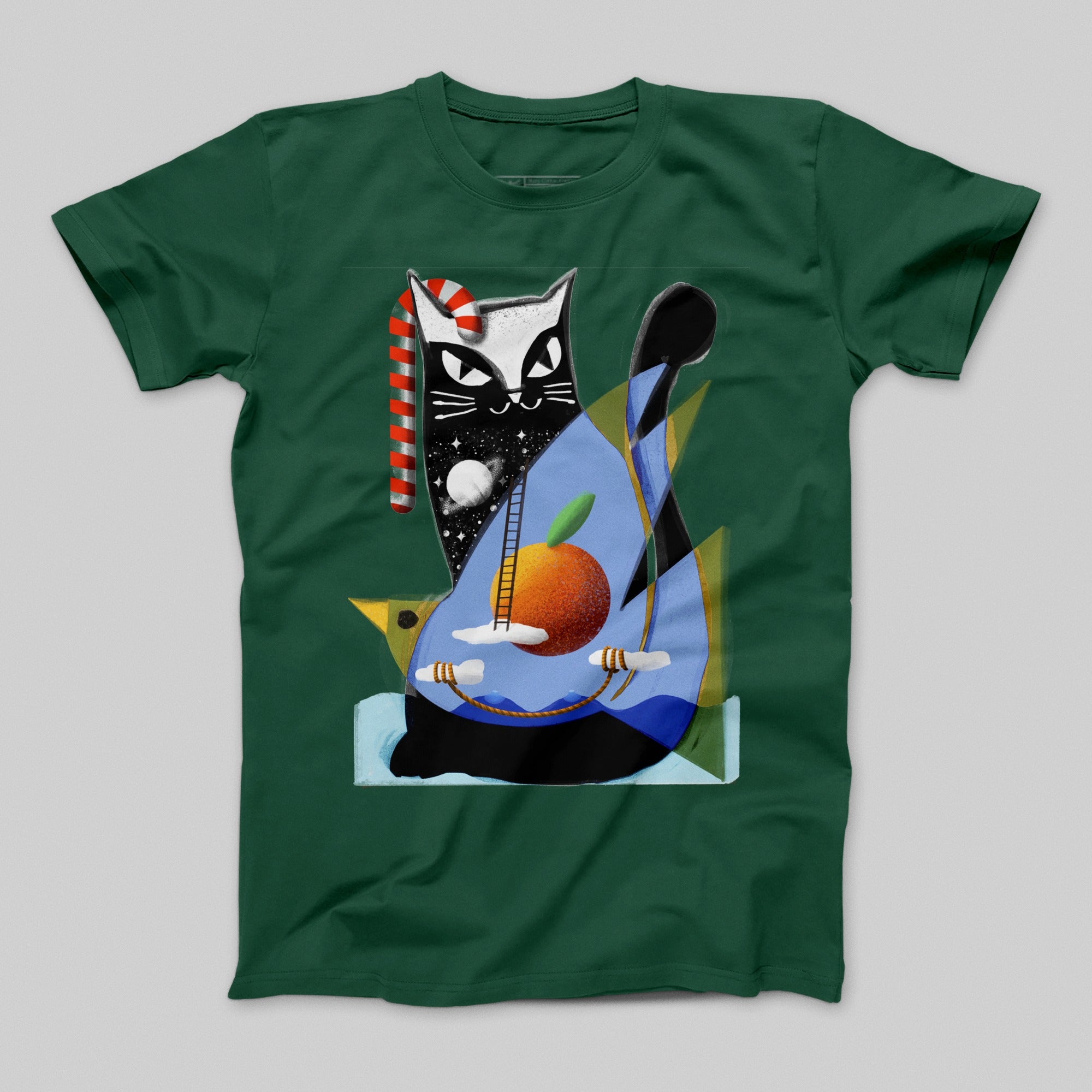 Abstract Cat and Fruit Art Design T-Shirt