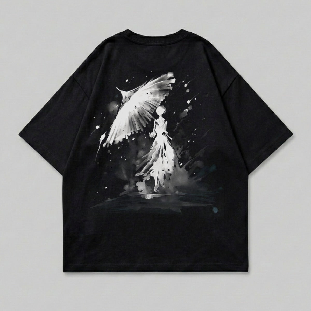 Ethereal figure umbrella design black shirt product type