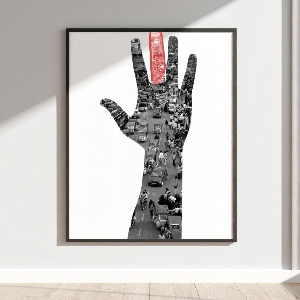 Artistic Hand and City Street Collage Wall Art Print
