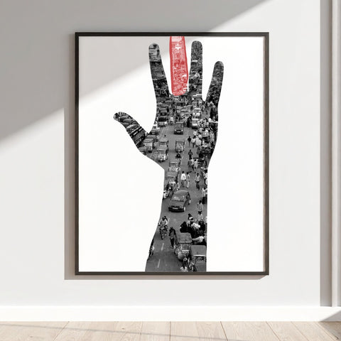 Artistic Hand and City Street Collage Wall Art Print