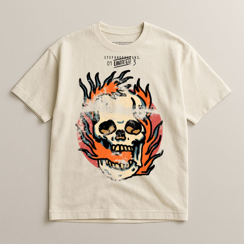Skull and Flame Graphic Printed Tee Stylish Shirt