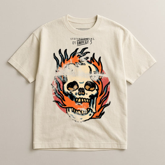 Skull and Flame Graphic Printed Tee Stylish Shirt