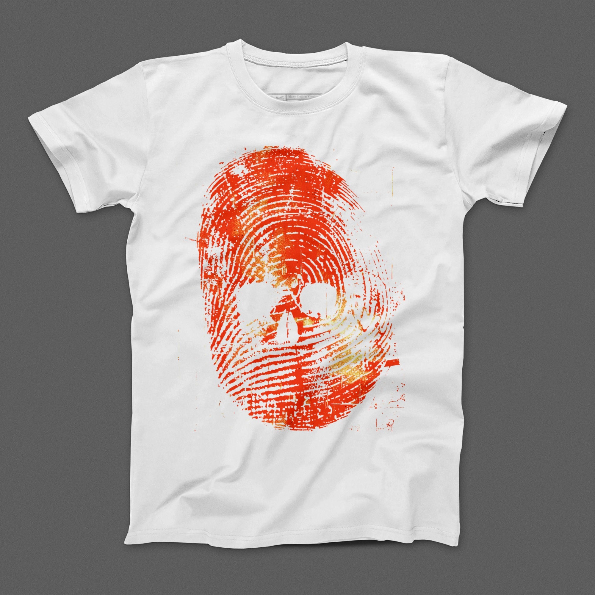 White Shirt with Red Skull Fingerprint Design T-Shirt