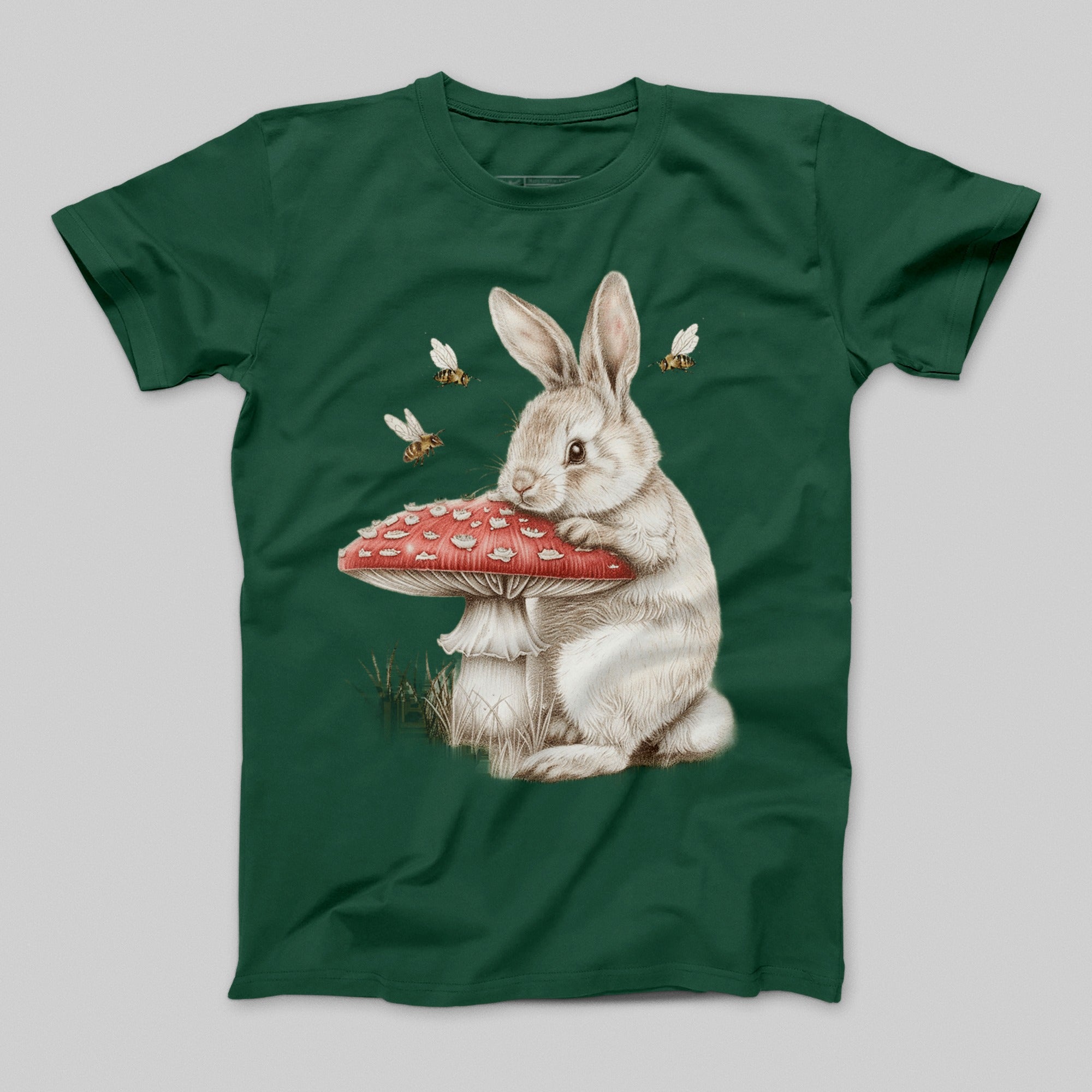 Cute Rabbit Hugging Mushroom Graphic T-Shirt
