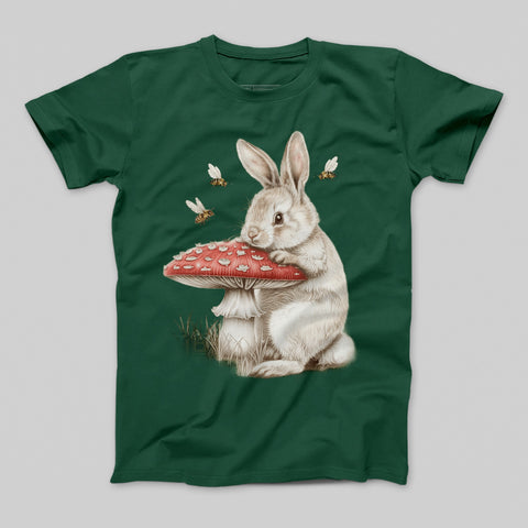 Cute Rabbit Hugging Mushroom Graphic T-Shirt