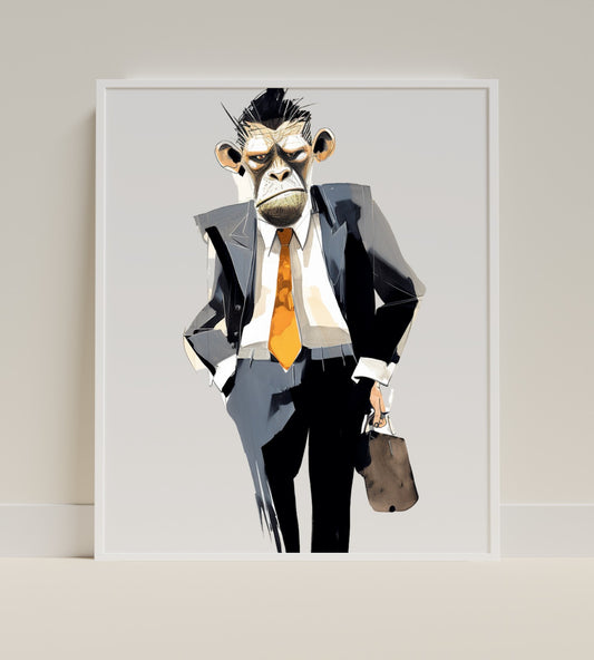 Monkey in Business Suit Art Print Wall Decor Illustration