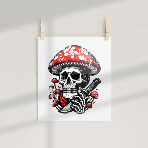 Mushroom Skull With Knife Art Design Print Product