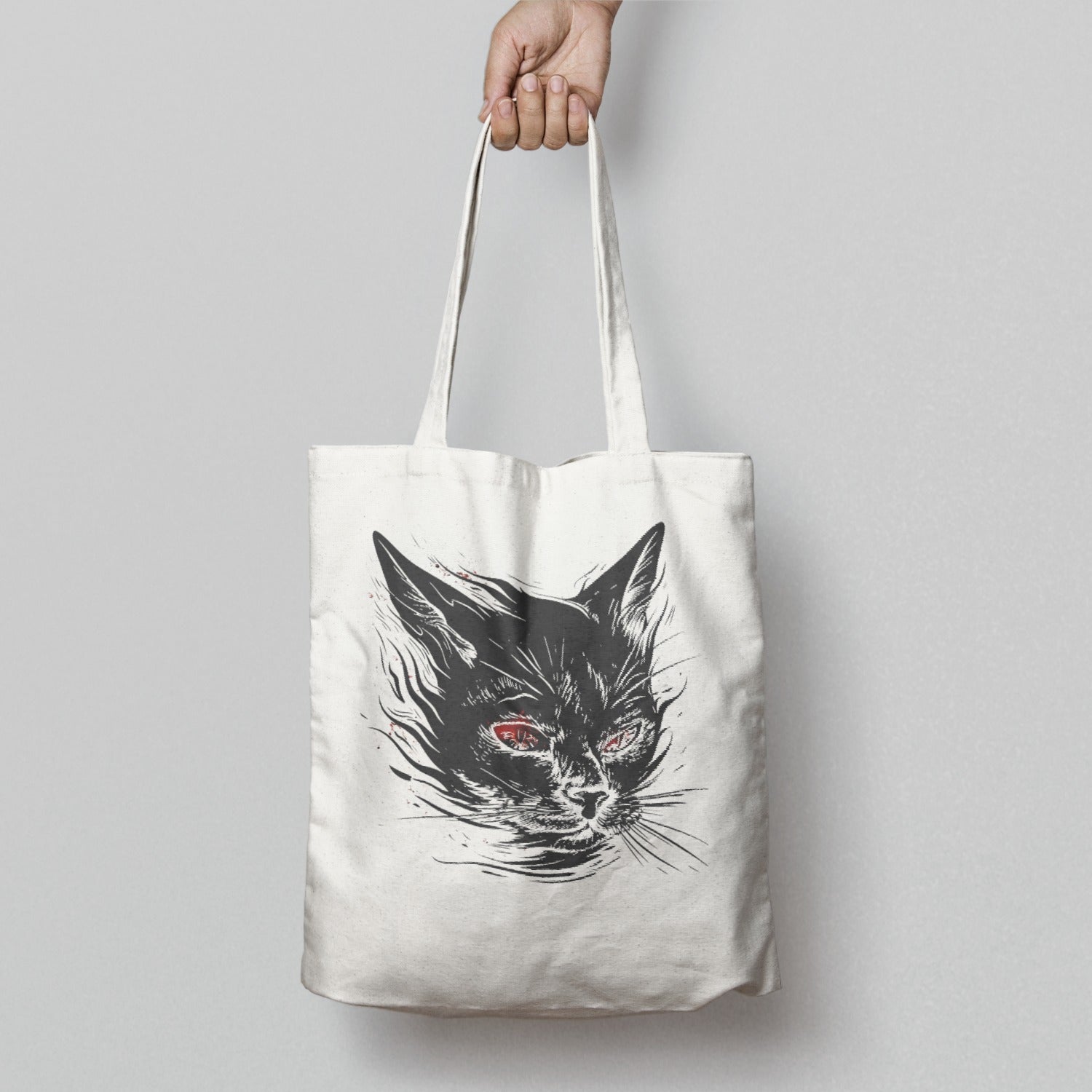 Black Cat with Red Eyes Design Tote Bag