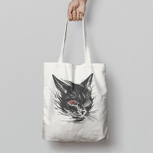 Black Cat with Red Eyes Design Tote Bag