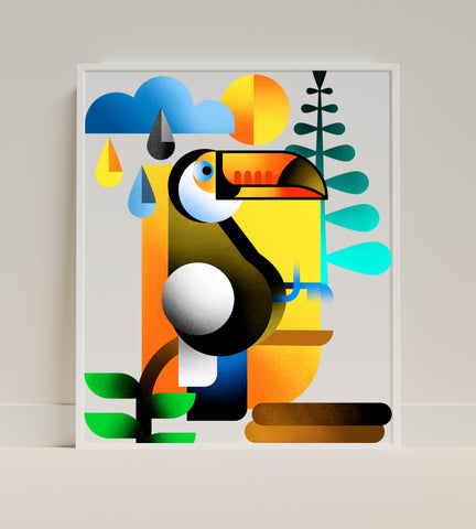 Colorful Abstract Toucan Art in Nature Scene Print