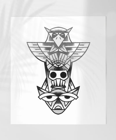 Geometric Tribal Owl and Skull Design Wall Art Print