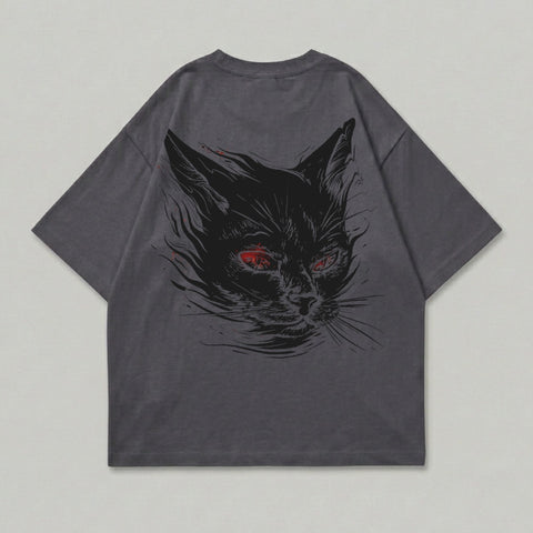 Black Cat Red Eyes Graphic Oversized Tee product type