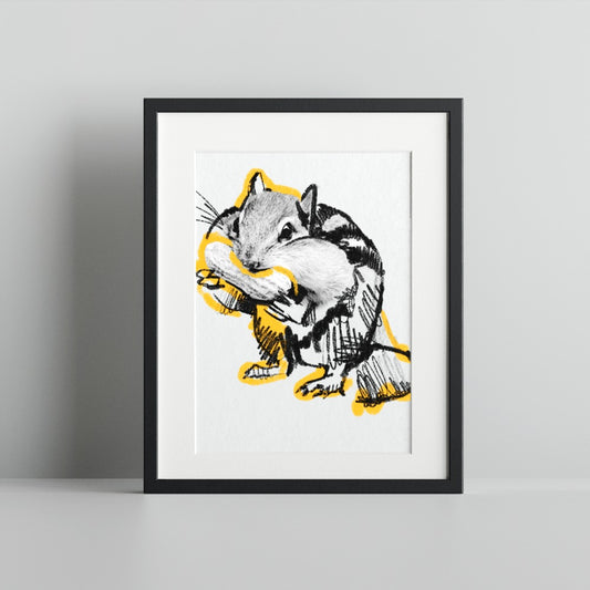 Cute Chipmunk Sketch Art Print for Home Decor