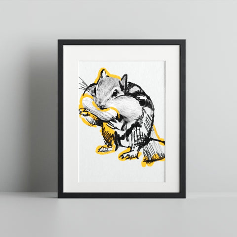 Cute Chipmunk Sketch Art Print for Home Decor