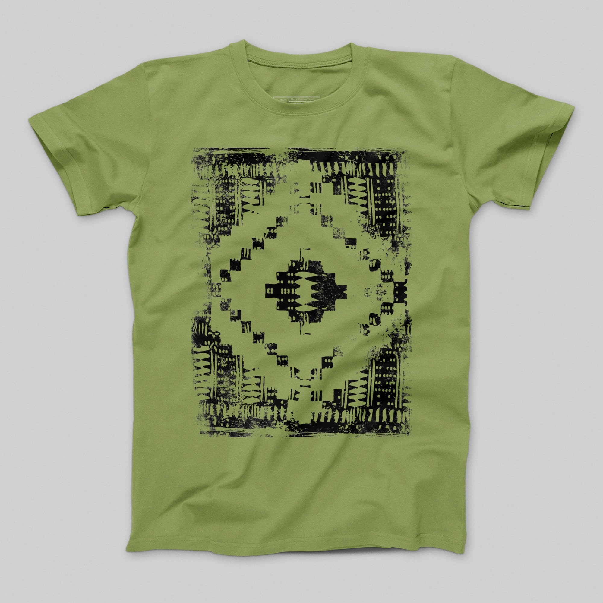 Vintage Geometric Pattern Olive Green T-Shirt