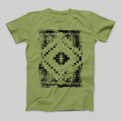 Vintage Geometric Pattern Olive Green T-Shirt