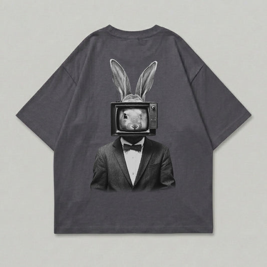 Surreal rabbit TV head suit graphic modern design product type