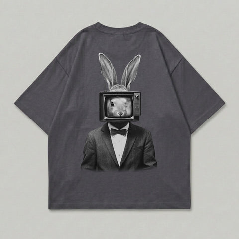Surreal rabbit TV head suit graphic modern design product type