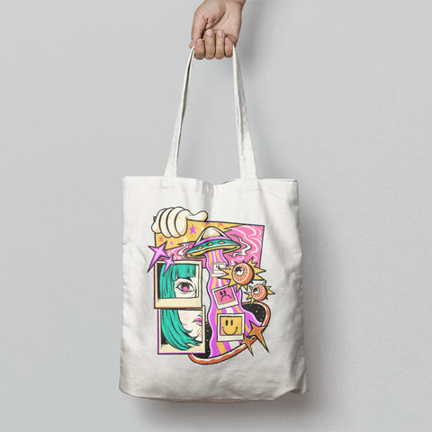 Vibrant Comic-Inspired Tote Bag with Unique Artwork