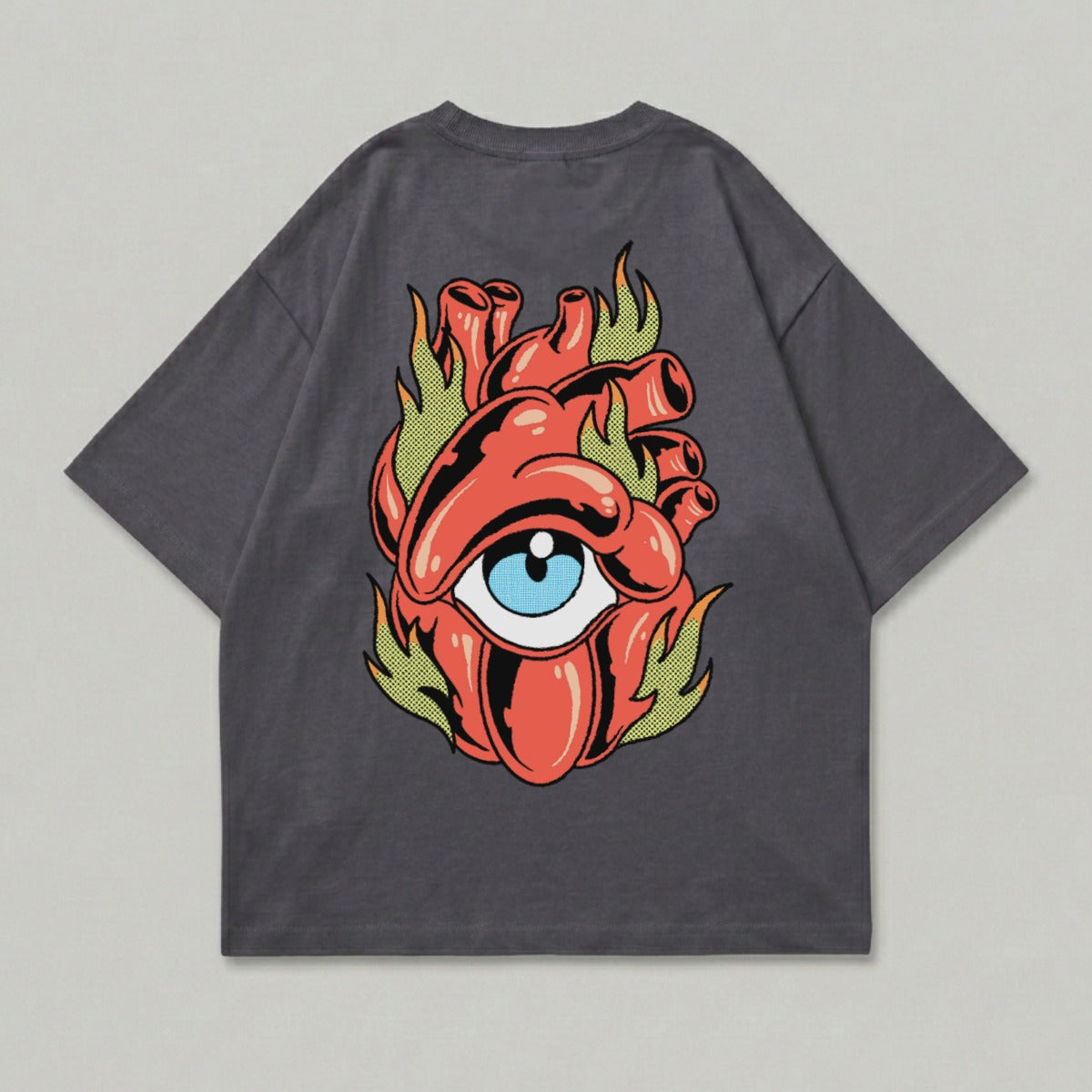 Dark Gray Fiery Heart Eye Illustration T Shirt product type
Graphic T Shirt
Heart Design
Eye Print
Flaming Heart
Anatomical Heart
Unique Graphic
Streetwear Style
Aesthetic Apparel
Trendy Tee
Oversized Fit
Casual Top
Back Print
Artistic Design
Mystical Eye
Fire Heart
Pop Art Style
Modern Graphic
Unisex Shirt
Dark Gray Tee
Cool TShirt