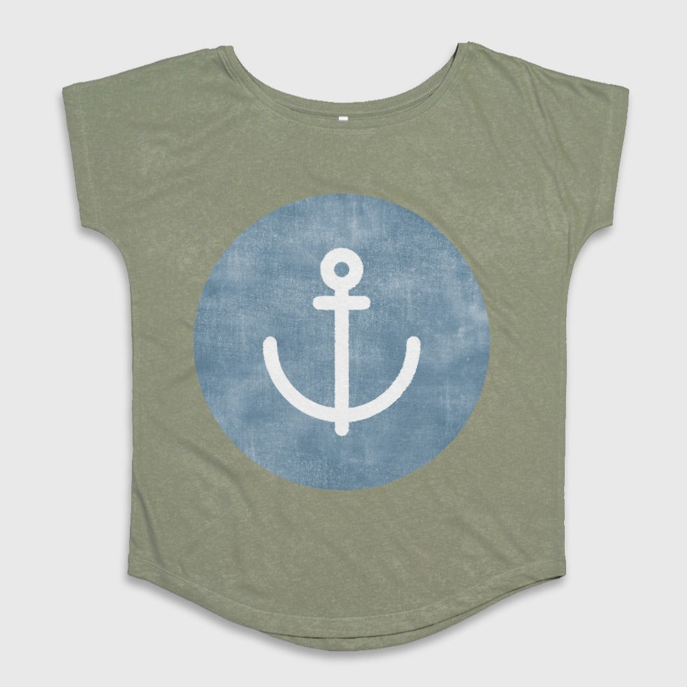 Stylish Green Shirt with Blue Anchor Graphic Top