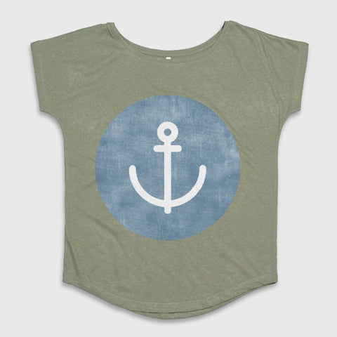 Stylish Green Shirt with Blue Anchor Graphic Top