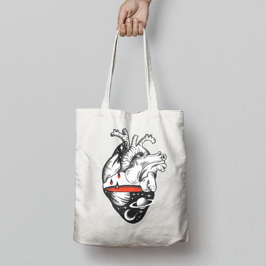 Unique Anatomical Heart and Space Design Tote Bag