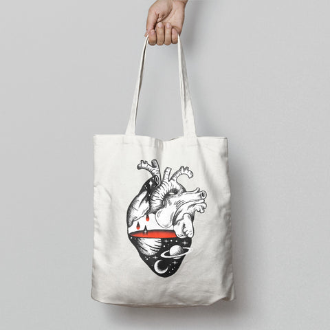 Unique Anatomical Heart and Space Design Tote Bag