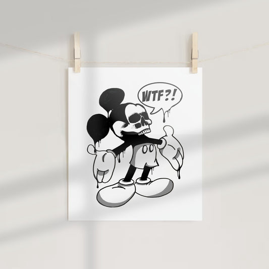 Dripping Skull Mickey Mouse WTF Retro Pop Art Poster