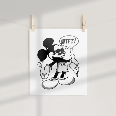Dripping Skull Mickey Mouse WTF Retro Pop Art Poster