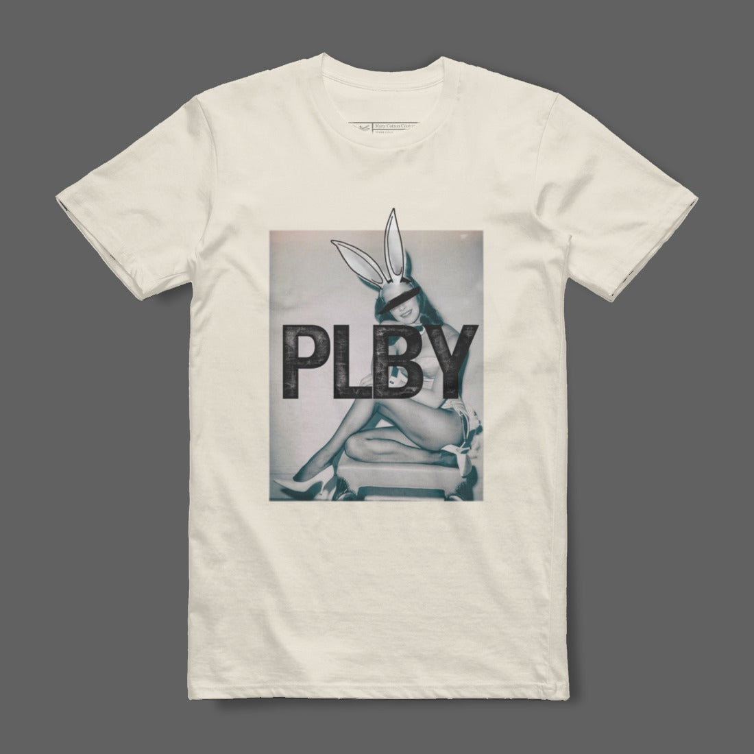 PLBY Graphic White T-Shirt with Bunny Ear Design