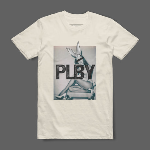 PLBY Graphic White T-Shirt with Bunny Ear Design
