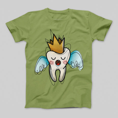 Cute Cartoony Tooth with Crown and Wings T-shirt