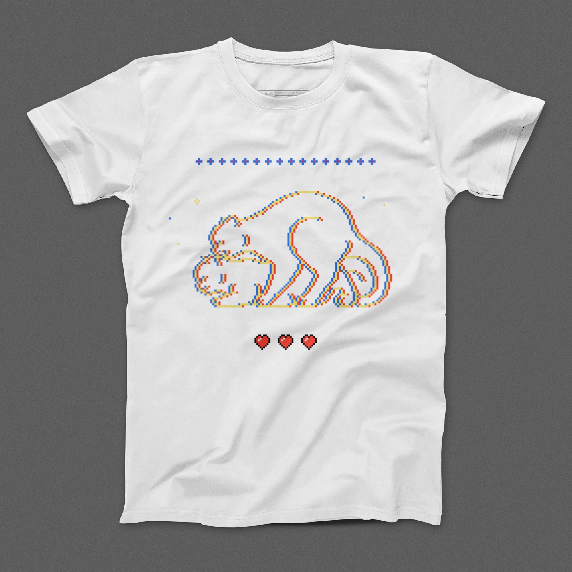 Cute Pixel Art Cats Design with Hearts T-Shirt