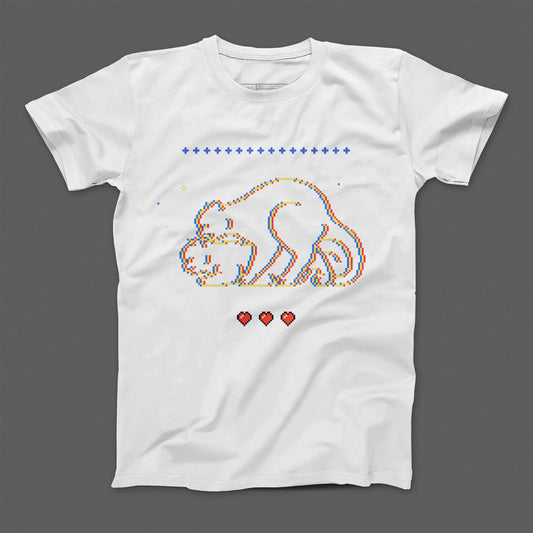 Cute Pixel Art Cats Design with Hearts T-Shirt