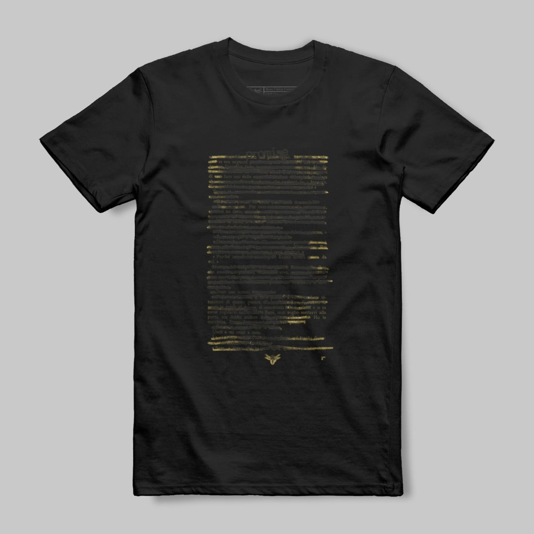 Black T-Shirt with Gold Text Design on Front T-Shirt