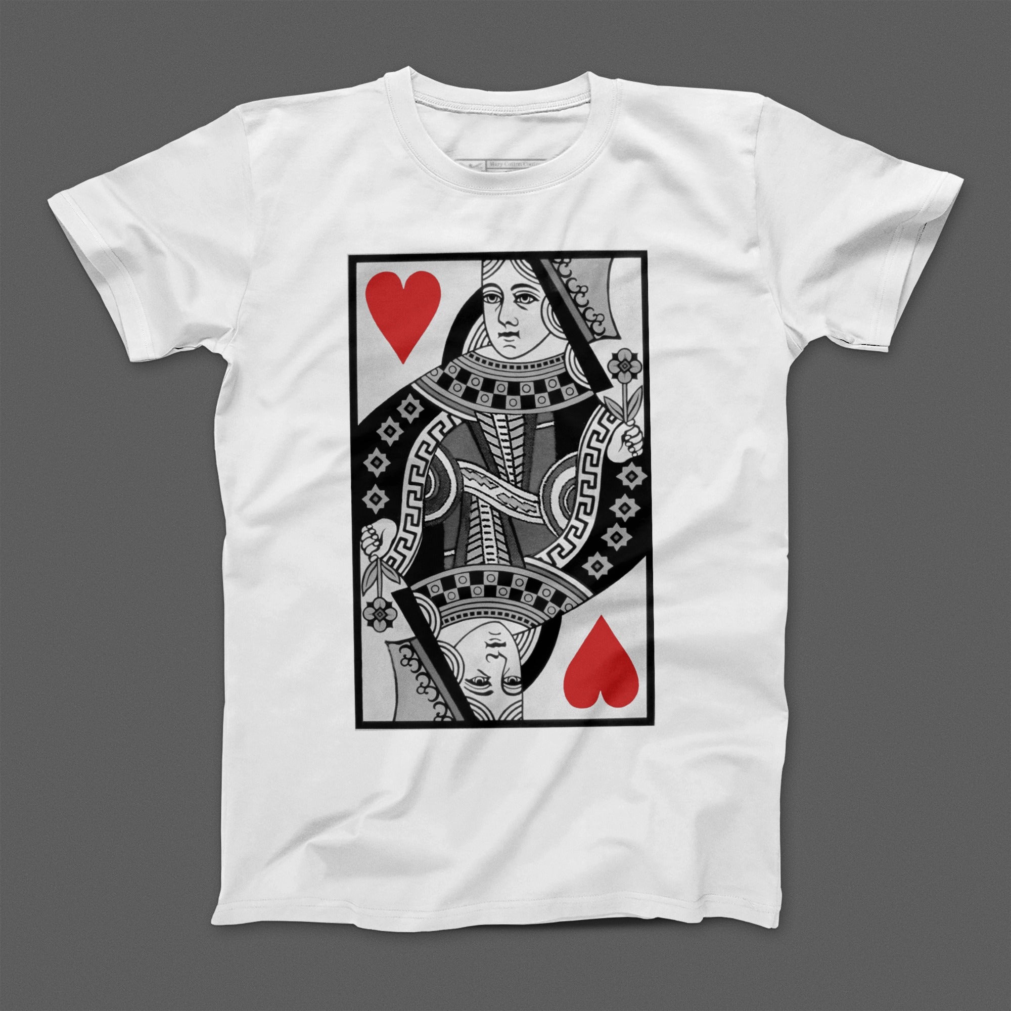 Queen of Hearts Card Design on White T-Shirt