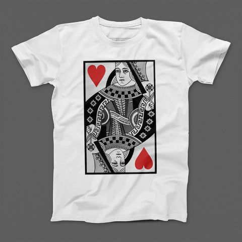 Queen of Hearts Card Design on White T-Shirt