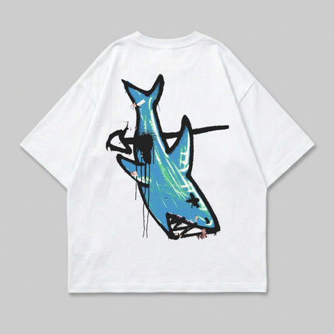 Upside Down Shark Blue Green Abstract Art T-shirt product type