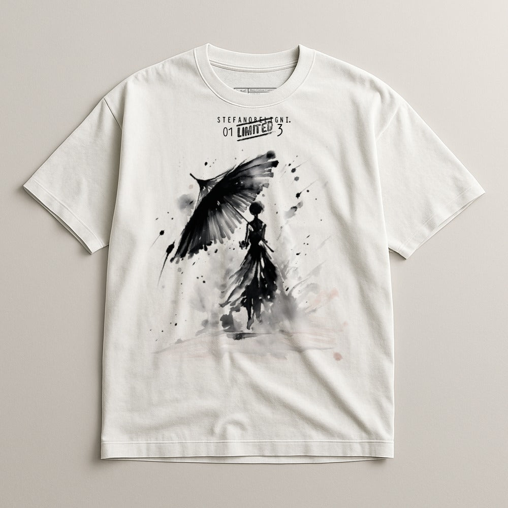 Unique Hand-Painted Bird Design White T-Shirt