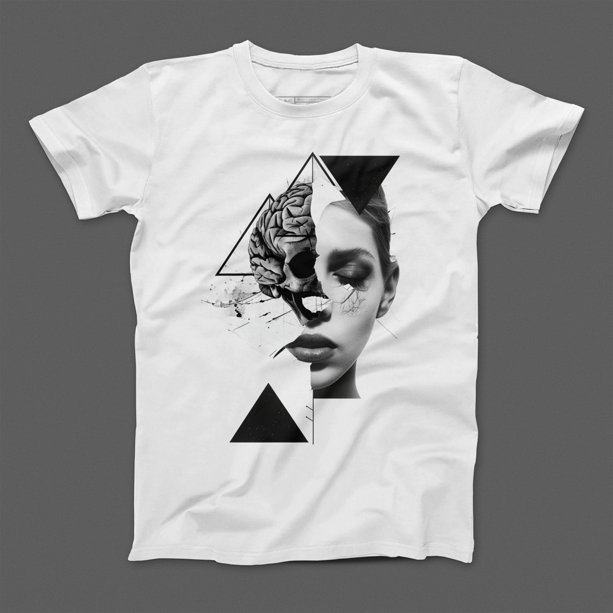 Brain and Face Abstract Geometric Art T-shirt