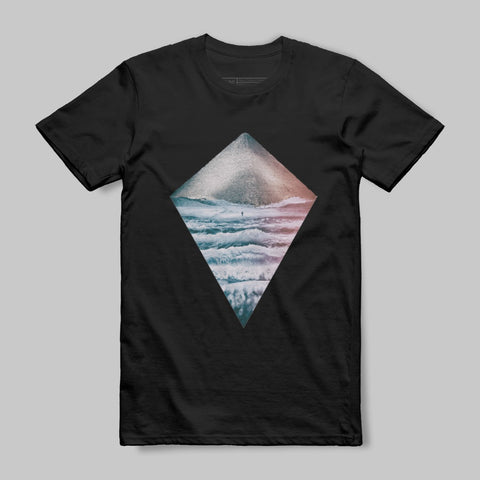 Geometric Mountain and Waves Graphic T-shirt