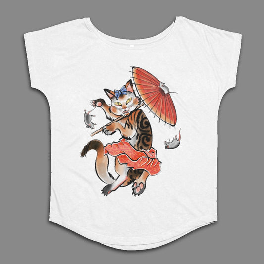 Playful Dancing Cat with Umbrella Graphic T-shirt