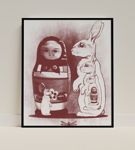 Unique Nested Dolls and Animals Art Print Poster