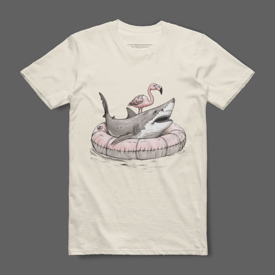 Flamingo Riding Shark Graphic Tee Shirt
