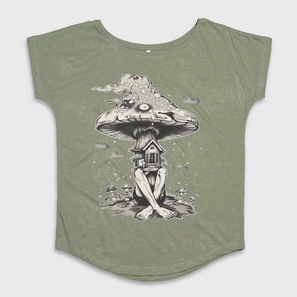 Fantasy Mushroom House Art Graphic Tee